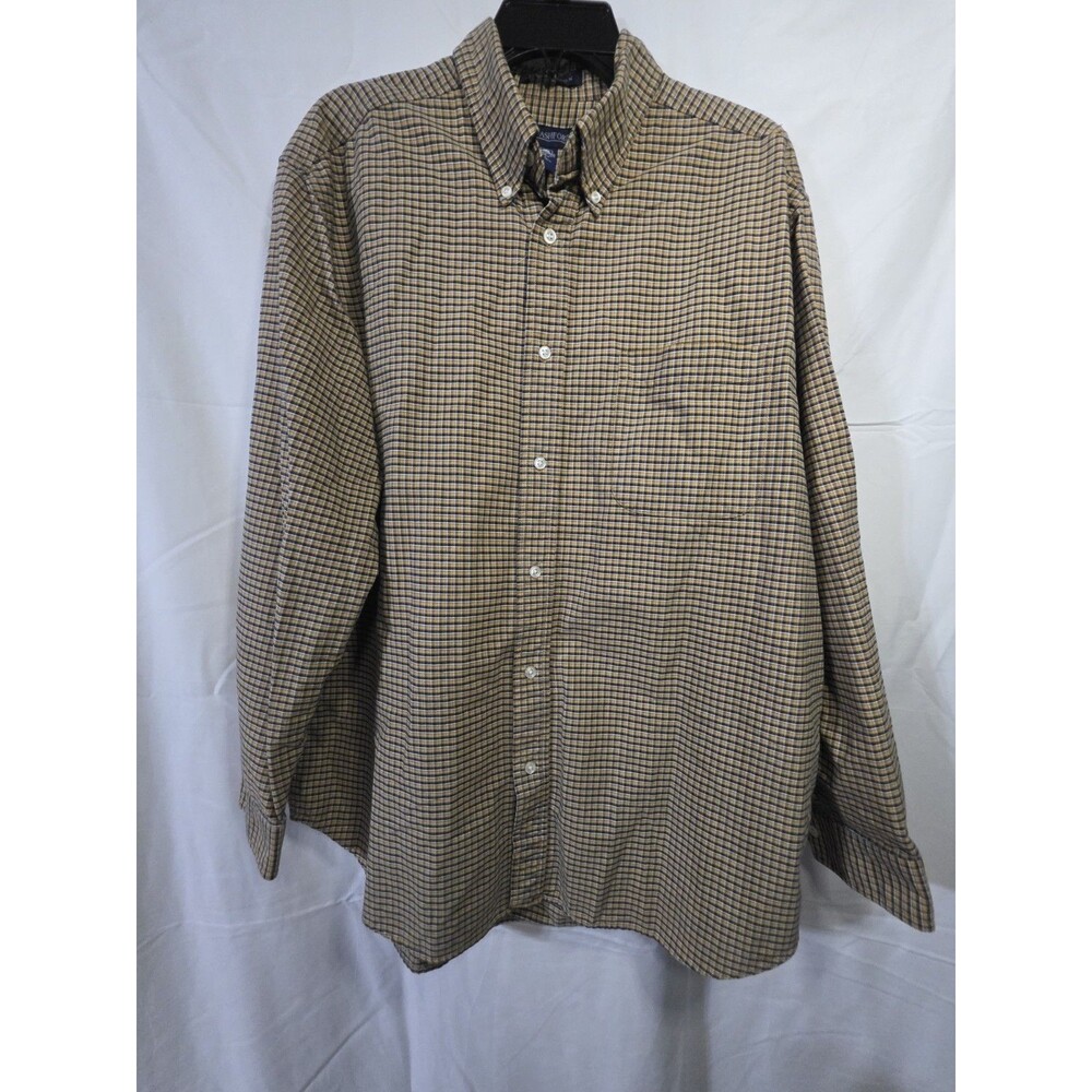 John Ashford L Mens Button Up Shirt Large Yellow Plaid Long Sleeve